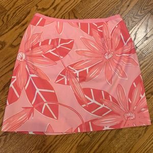 Lilly Pulitzer Skirt Pink Floral Palm Print White Label Size 4